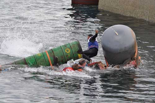 Jordan Basford follows Ben and Barnaby Dick into the water